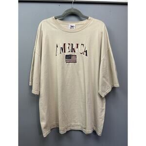 Vintage Top Threads Embroidered USA American Flag Mens XXL 2XL Tan‎ Patriotic